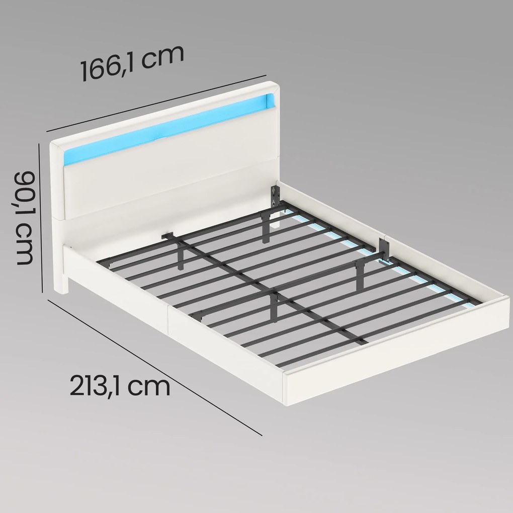 Estrutura de cama 160 x 200 cm (COLCHÃO NÃO INCLUIDO) com iluminação LED e estação de carregamento Branco