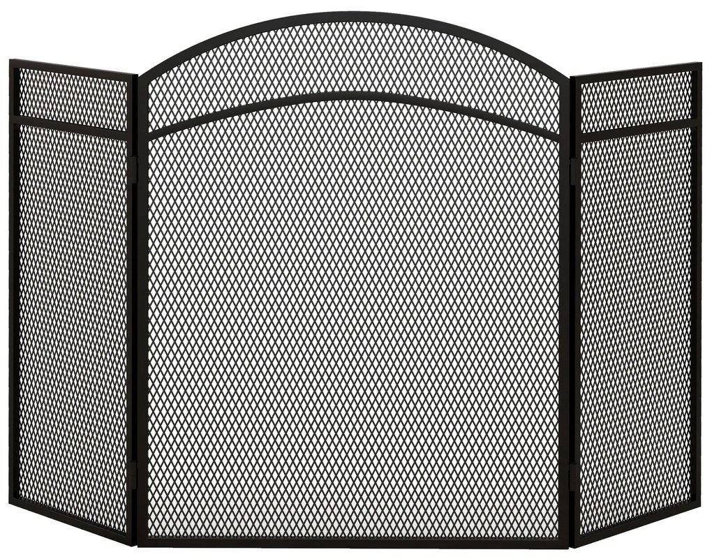 HOMCOM Frente para Lareira de 3 Painéis Protetor de Lareira Dobrável com Estrutura de Metal 96x60 cm Preto