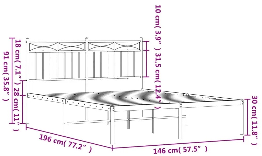 Estrutura de cama com cabeceira 140x190 cm metal preto