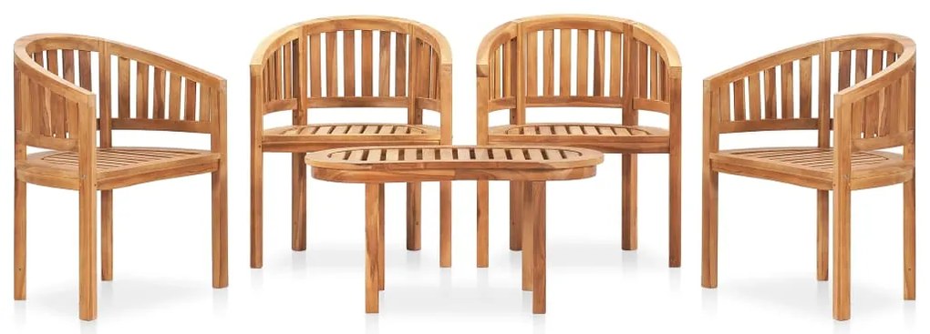 5 pcs conj. lounge de jardim formato banana teca maciça