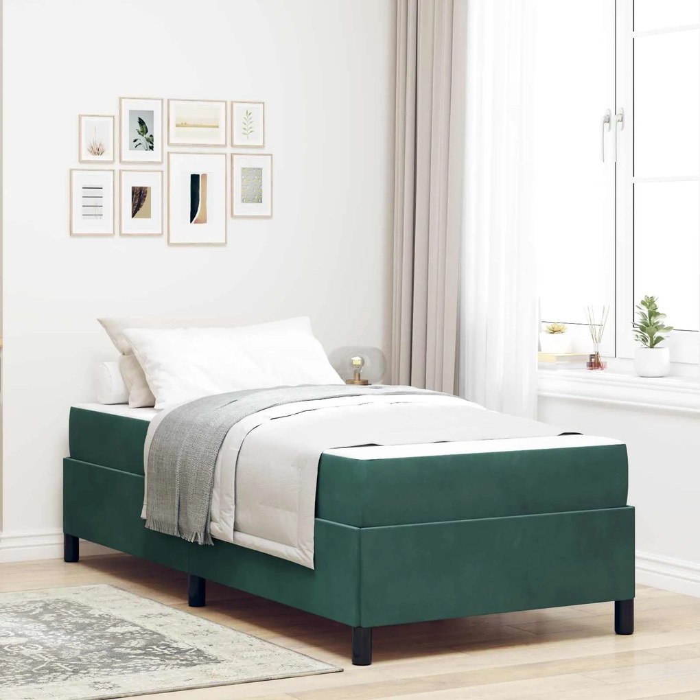 vidaXL Estrutura da Cama com colchão Verde Escuro 90 x 200 cm tecido