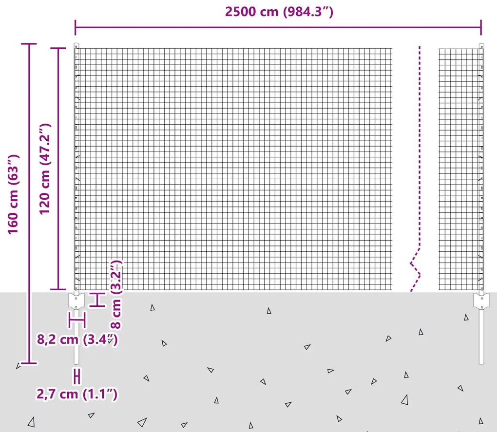 Cerca de Arame Soldado com 22 Postes Cinza 1.2x25 m Aço