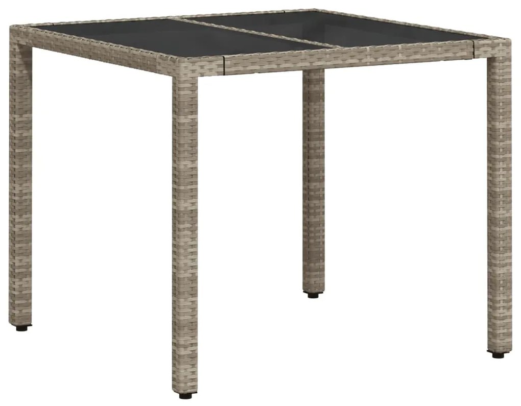 Mesa de jardim c/ tampo de vidro 90x90x75cm vime PE cinza-claro