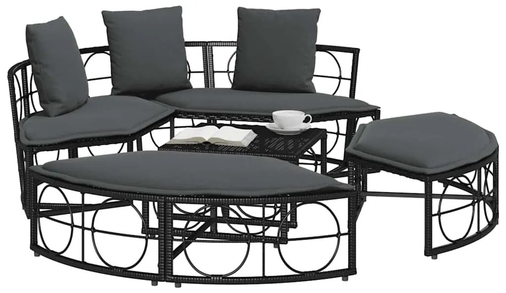 Cama lounge de exterior sem toldo vime PE preto