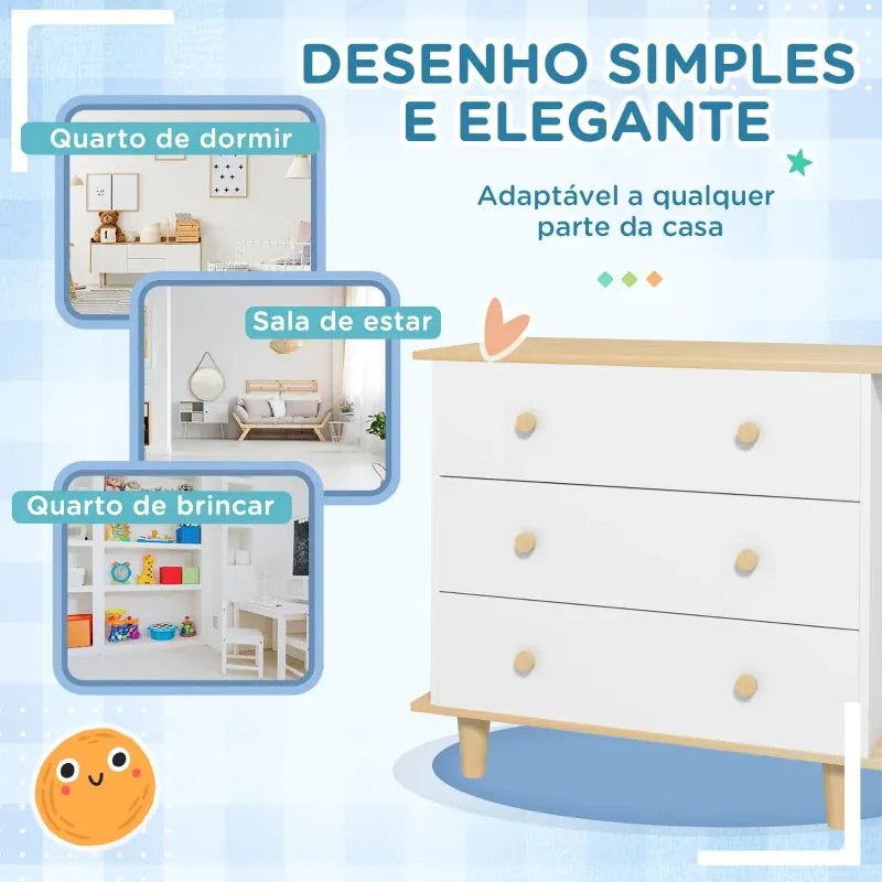 Cómoda Dara Infantil de 3 Gavetas - Design Nórdico