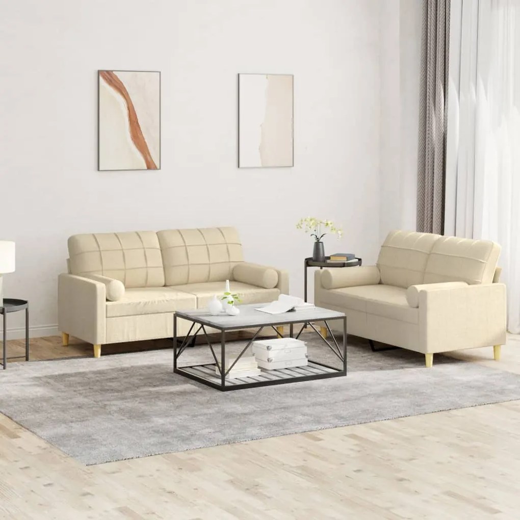 vidaXL 2 pcs conjunto de sofás com almofadas tecido cor creme