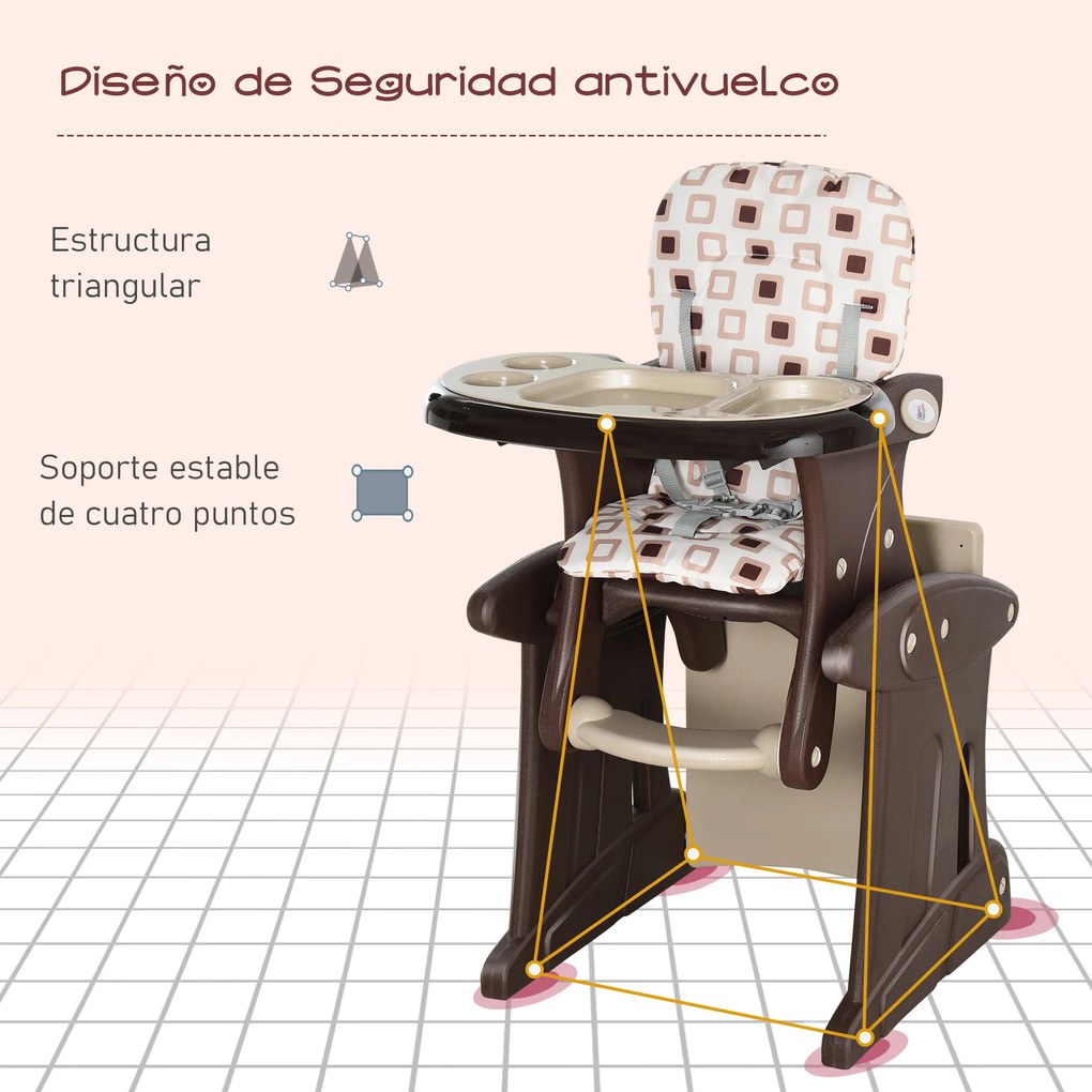 HOMCOM Cadeira para bebês 3 em 1 por mais de 6 meses Transformar em mesa e cadeira multifuncional Ajustável em 3 posições encosto alto Acolchoado com 2 bandejas removíveis 57x59x105 cm Branco