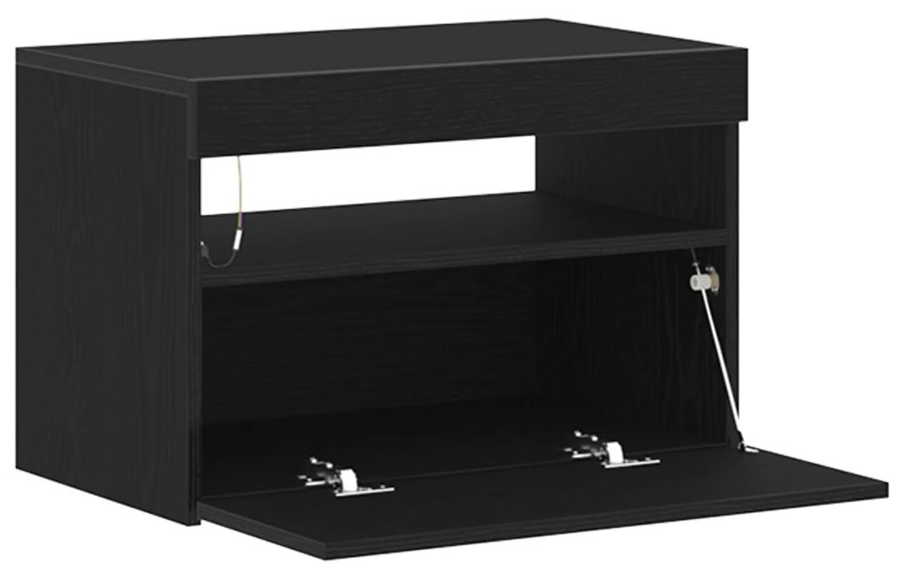 Móvel de TV vidaXL com Luzes LED Carvalho Preto 60x35x40 cm em Madeira