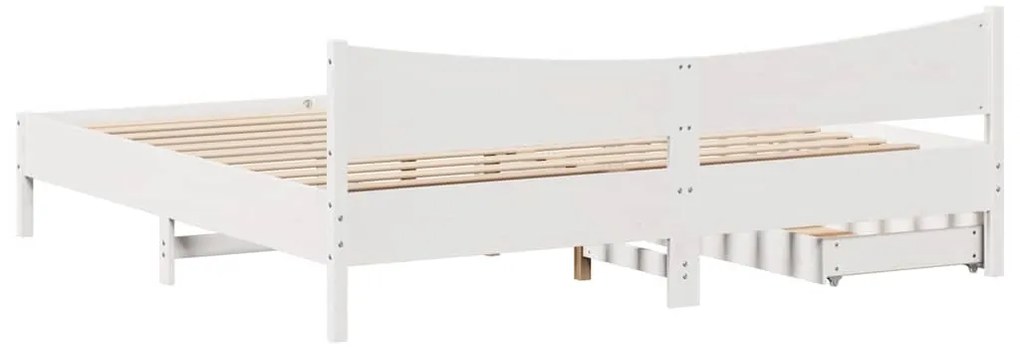 Estrutura de cama c/ gavetas 180x200 cm pinho maciça branco