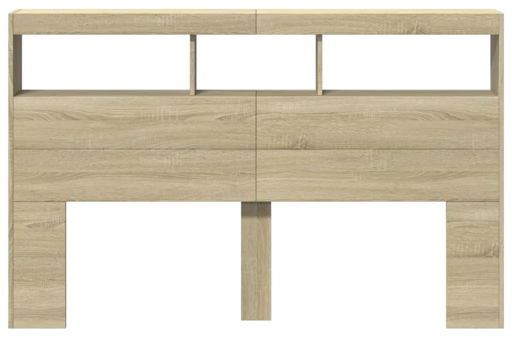 Armário de cabeceira c/ luzes LED 160x17x102 cm carvalho sonoma