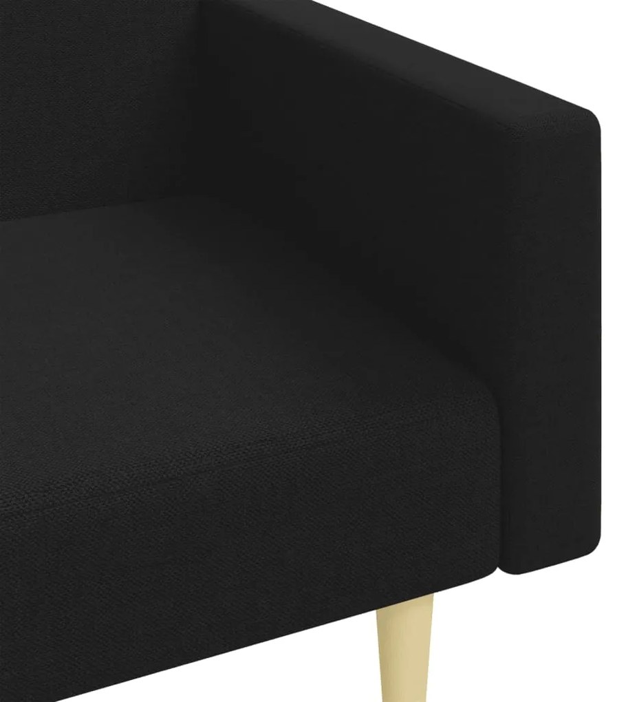 Sofá-cama de 2 lugares com apoio de pés tecido preto
