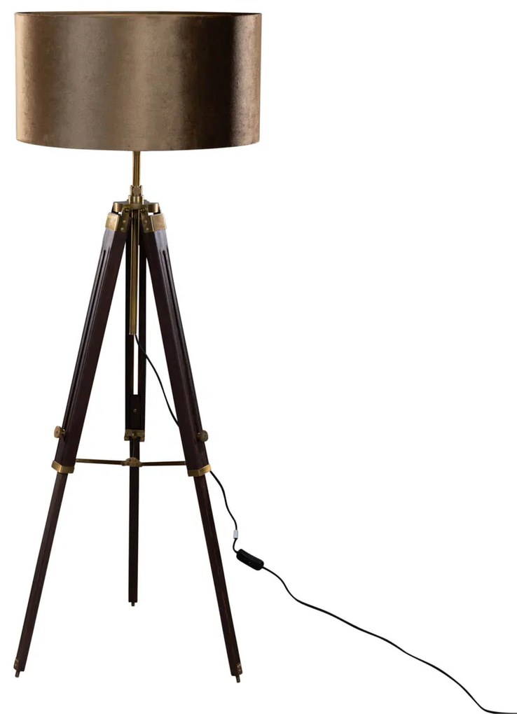 Candeeiro de Pé Tripod em Latão com Abajur em Veludo Bronze 50cm - Cortin Clássico / Antigo,Rústico