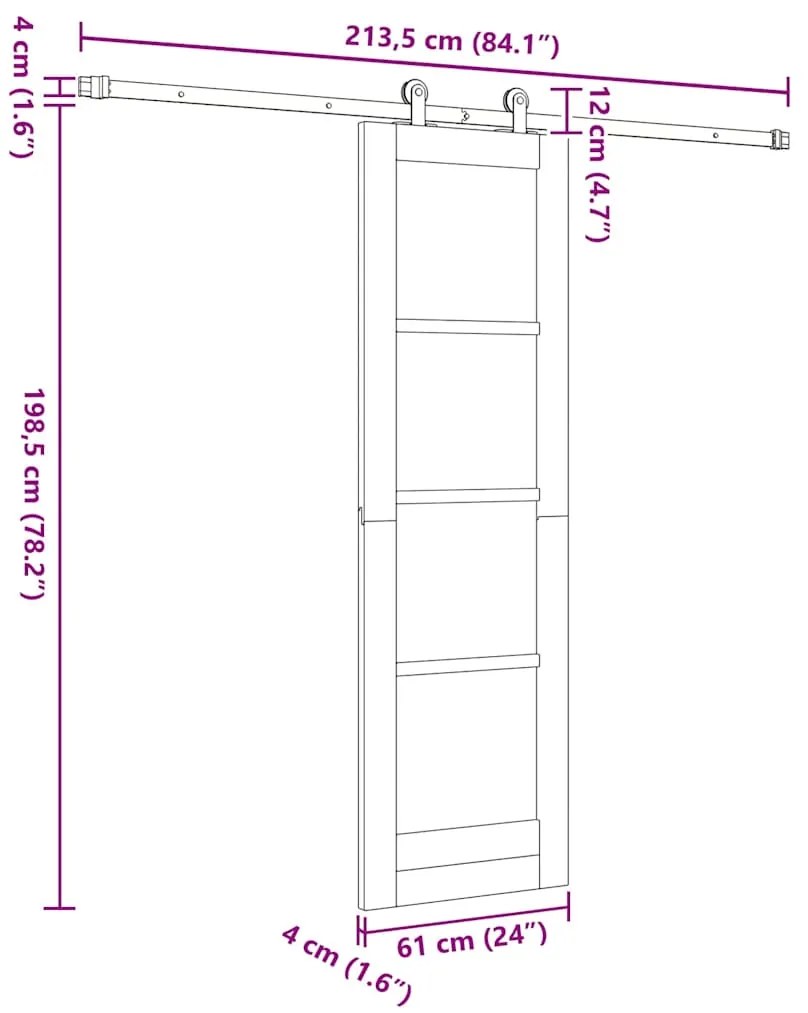 Porta Deslizante com Conjunto de Hardware 'ORKDAL'Madeira Sólida de Pi