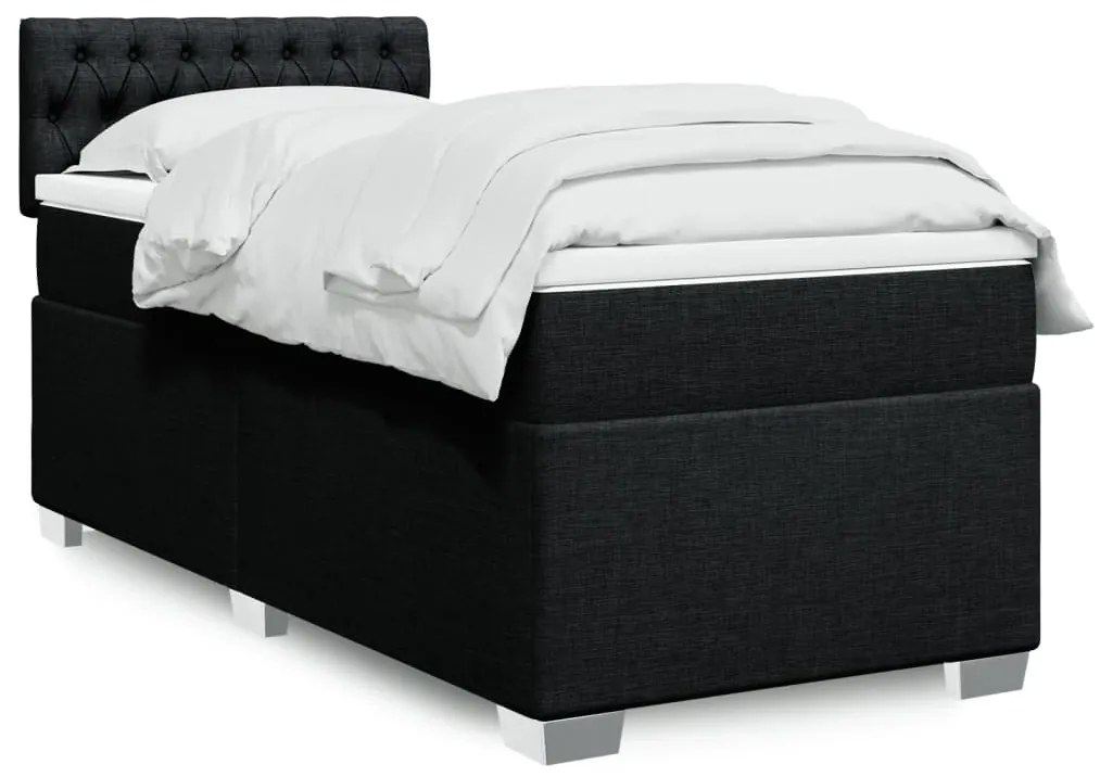 vidaXL Cama com molas/colchão 90x200 cm tecido preto