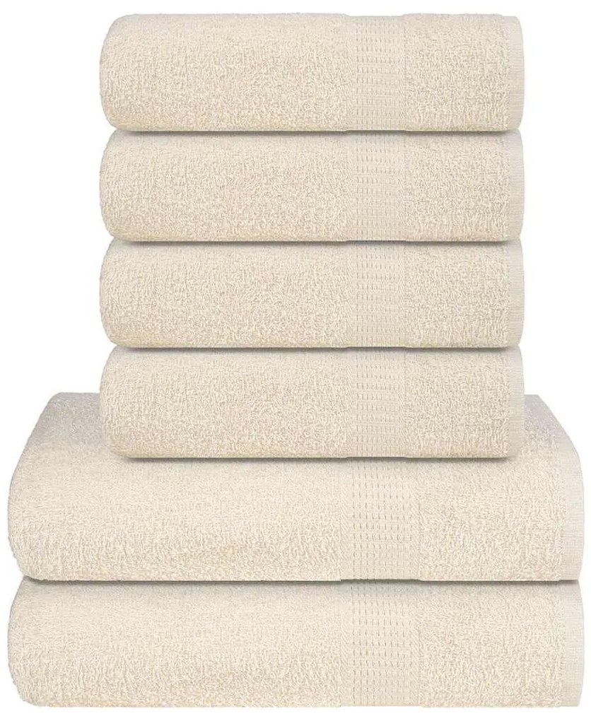 6 pcs Conjunto de toalhas 360 gsm 100% algodão creme