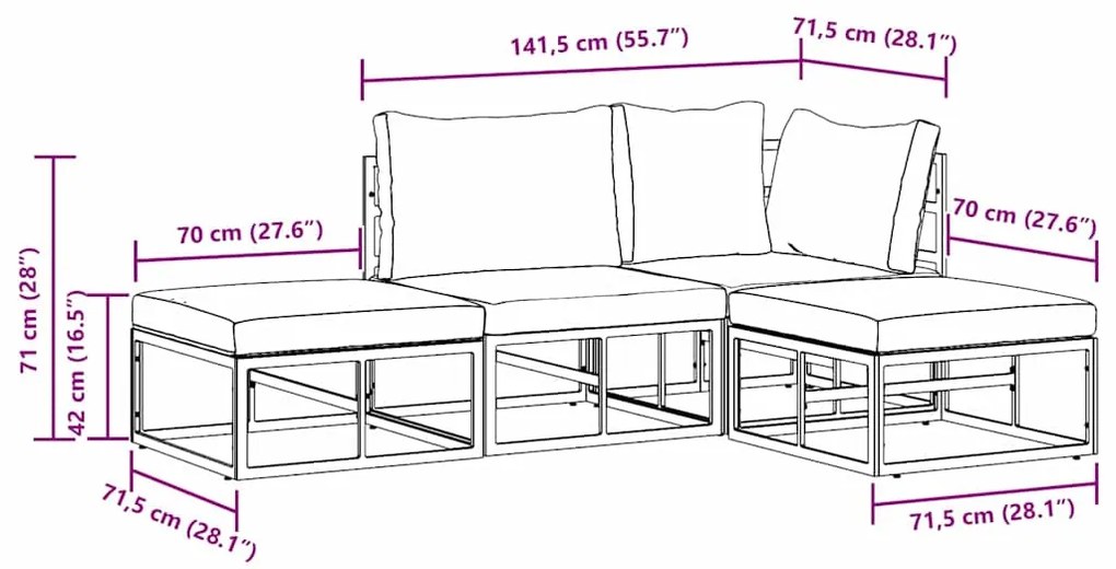 Conjunto de Sofá de Jardim 4 pcs Preto 211.5 x 141.5 x 71 cm