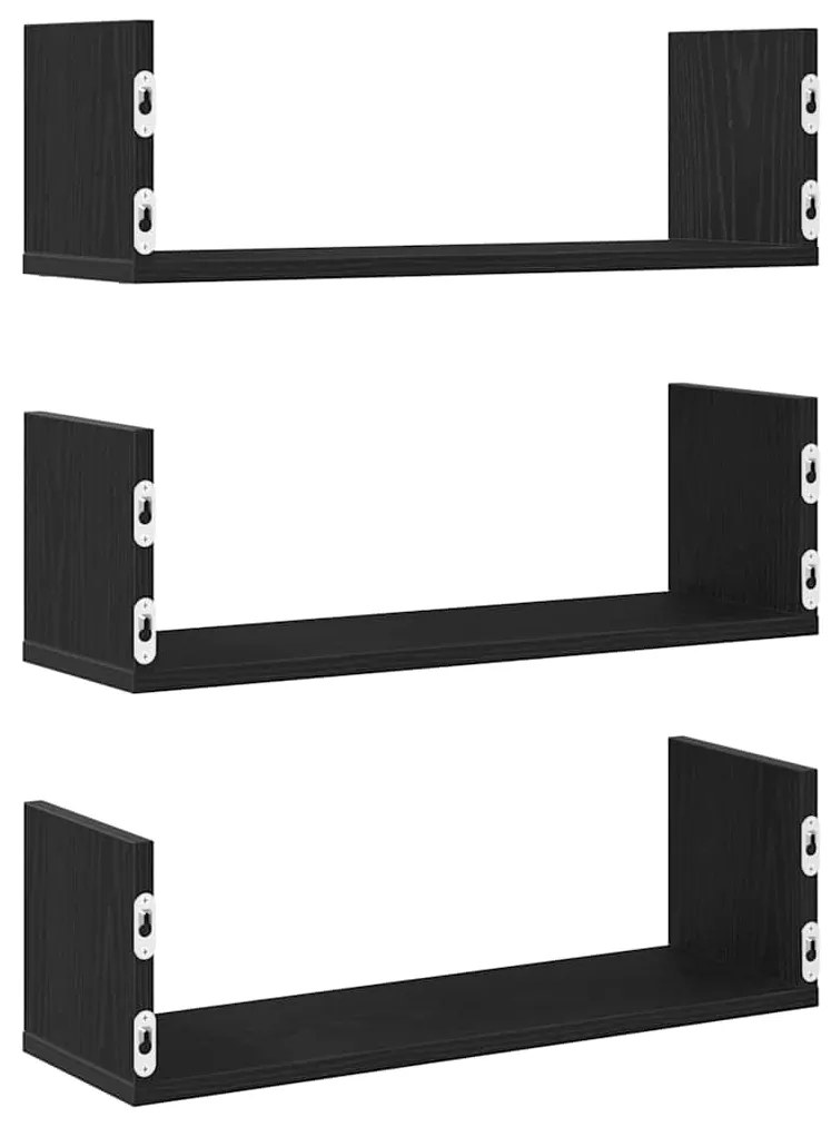 Prateleiras de parede 3 pcs deriv. de madeira carvalho preto