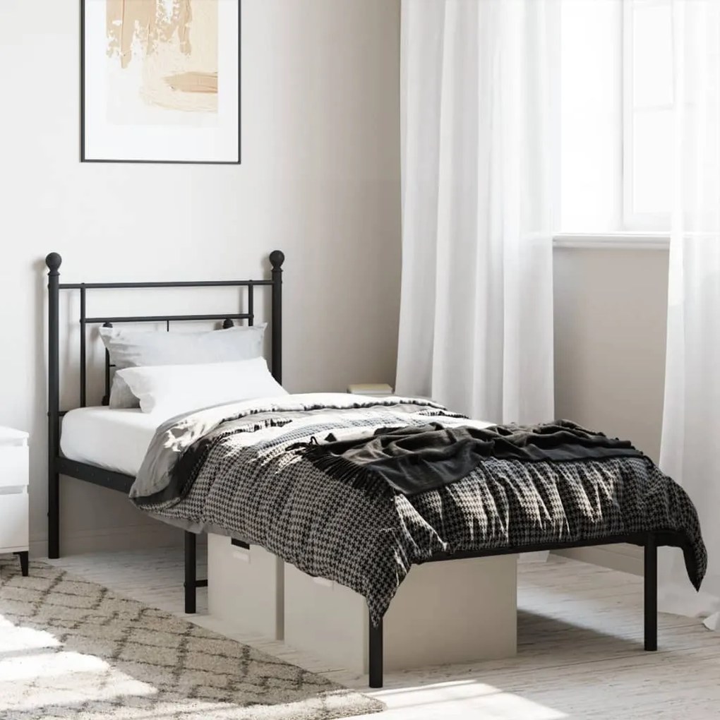 vidaXL Estrutura de cama metal s/ colchão c/ cabeceira 75x190 cm preto