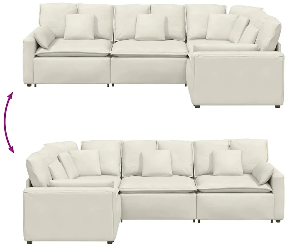 Sofá modular com almofadas veludo creme