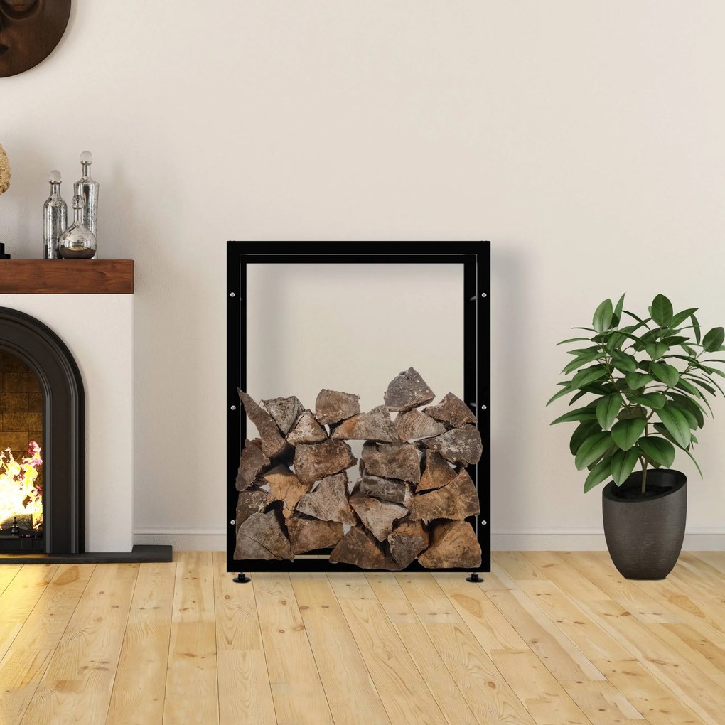 Suporte para lenha Keri V2 80 x 100 x 25 cm Preto
