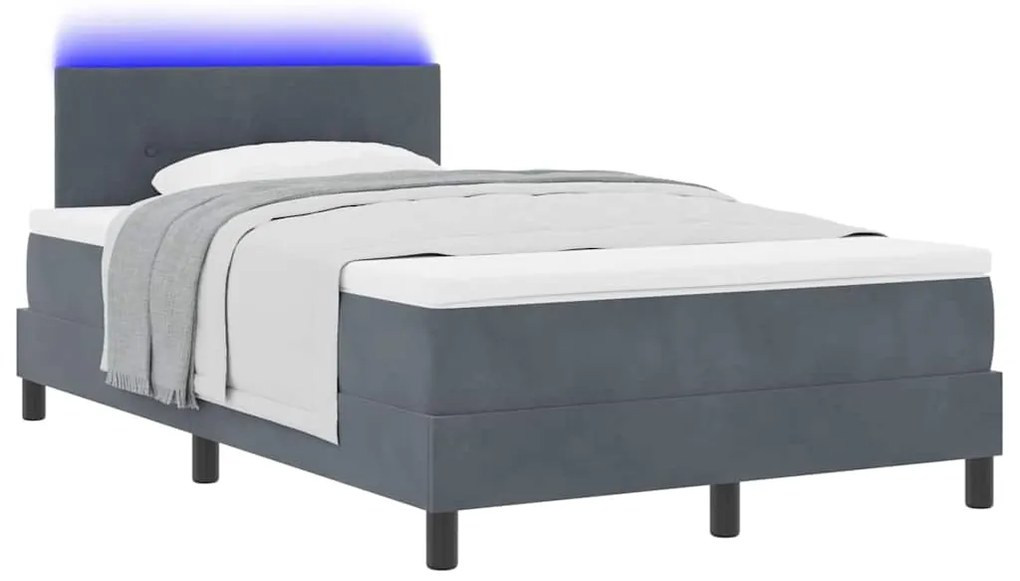 Cama Box com Colchão e LED Cinza Escuro 120x190 cm Veludo