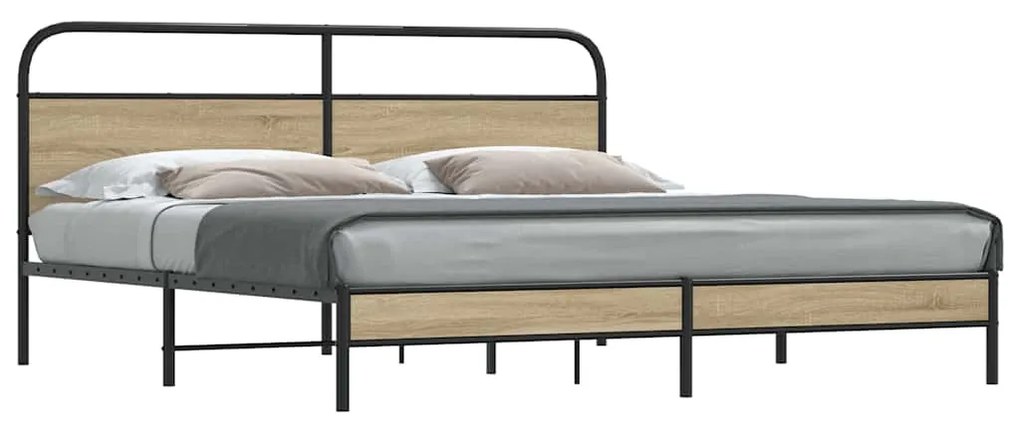 Estrutura de cama sem colchão 193x203cm metal carvalho fumado