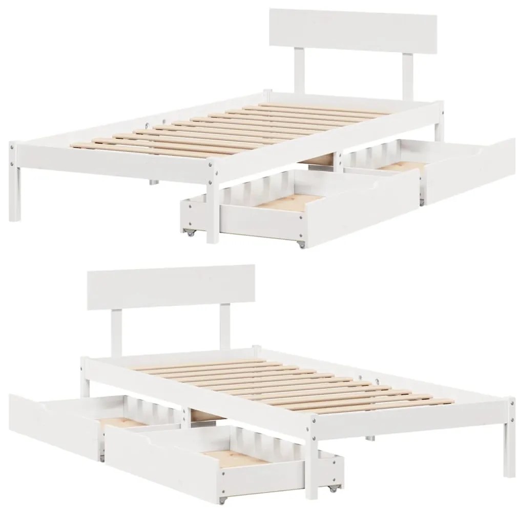 Cama sem colchão 100x200 cm madeira de pinho maciça branco