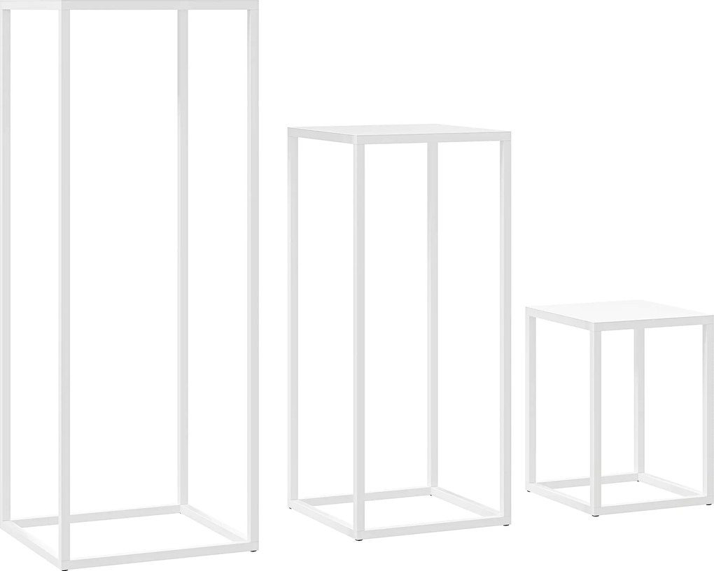 Outsunny Conjunto 3 Suportes Quadrados para Plantas em Metal Empilháveis Branco | Aosom Portugal
