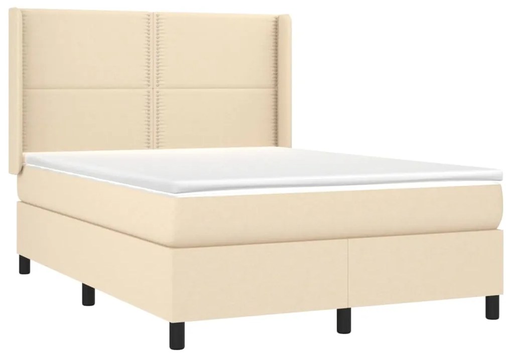 Cama box spring c/ colchão e LED 140x200 cm tecido cor creme