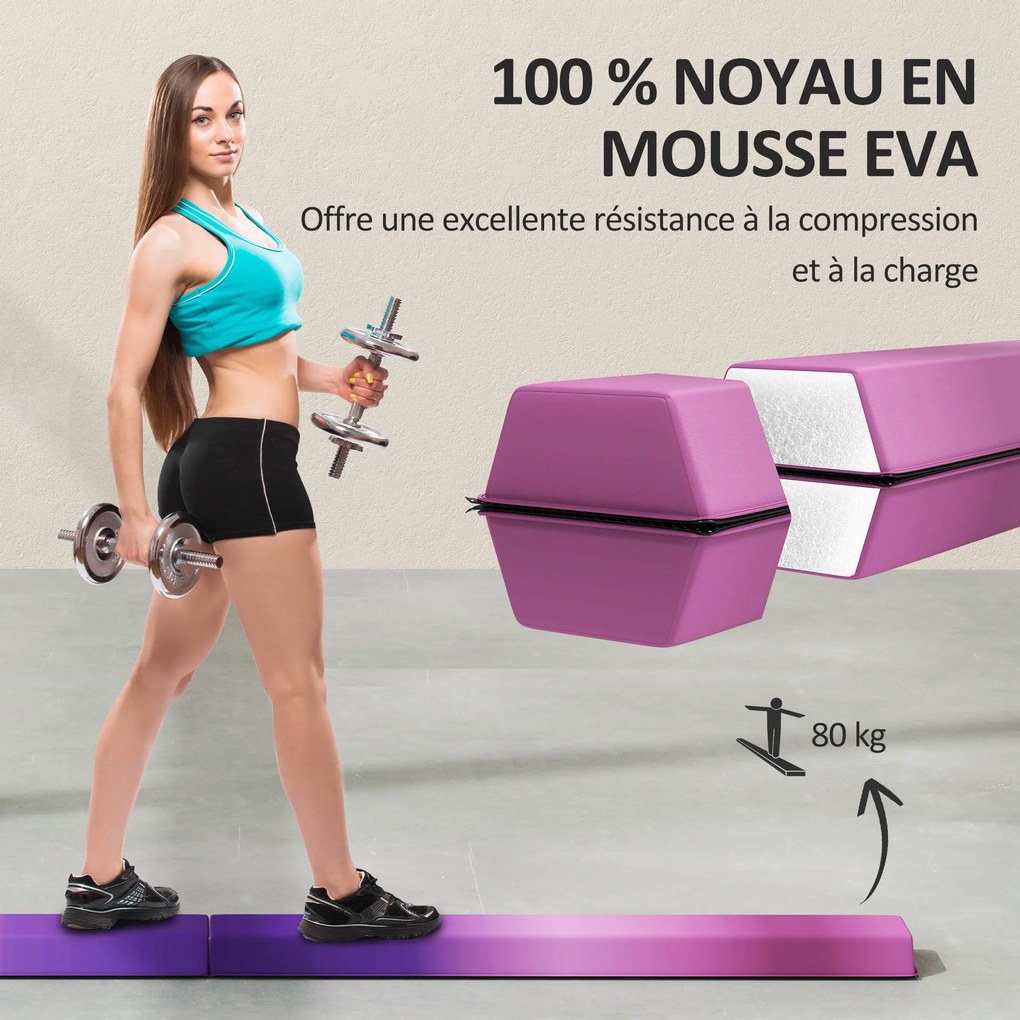 Trave de Ginástica Dobrável, 236 x 15 x 6,5 cm, Núcleo em Espuma EVA, Violeta
