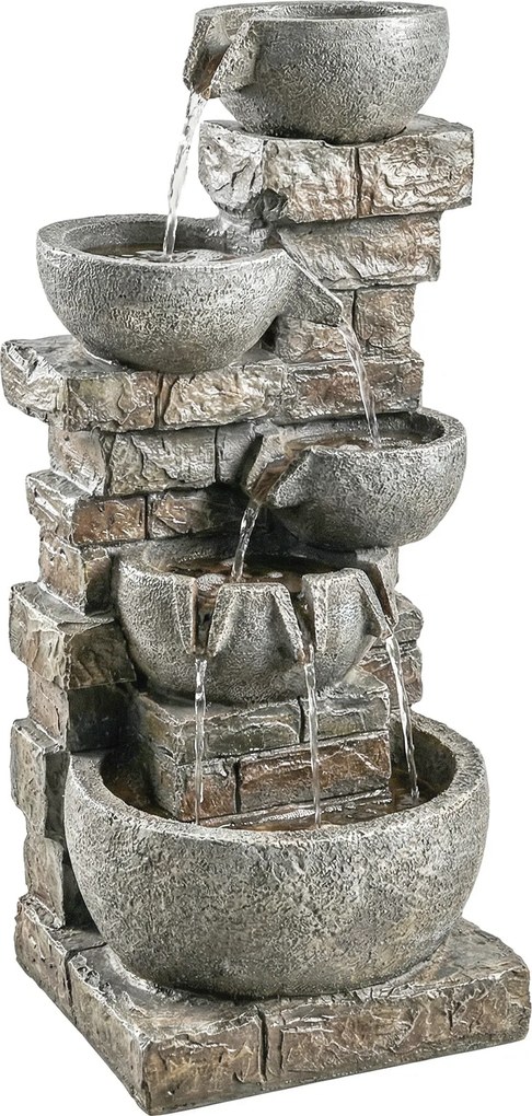 Outsunny Fonte de Jardim com Luzes LED e Bomba Fonte Decorativa em Cascata de 5 Níveis 34x36x80 cm Multicolor | Aosom Portugal