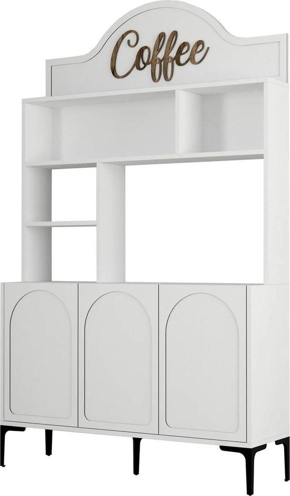 Armário Alto de Cozinha "Coffee" - 200x120x35 cm - Branco e Preto - De