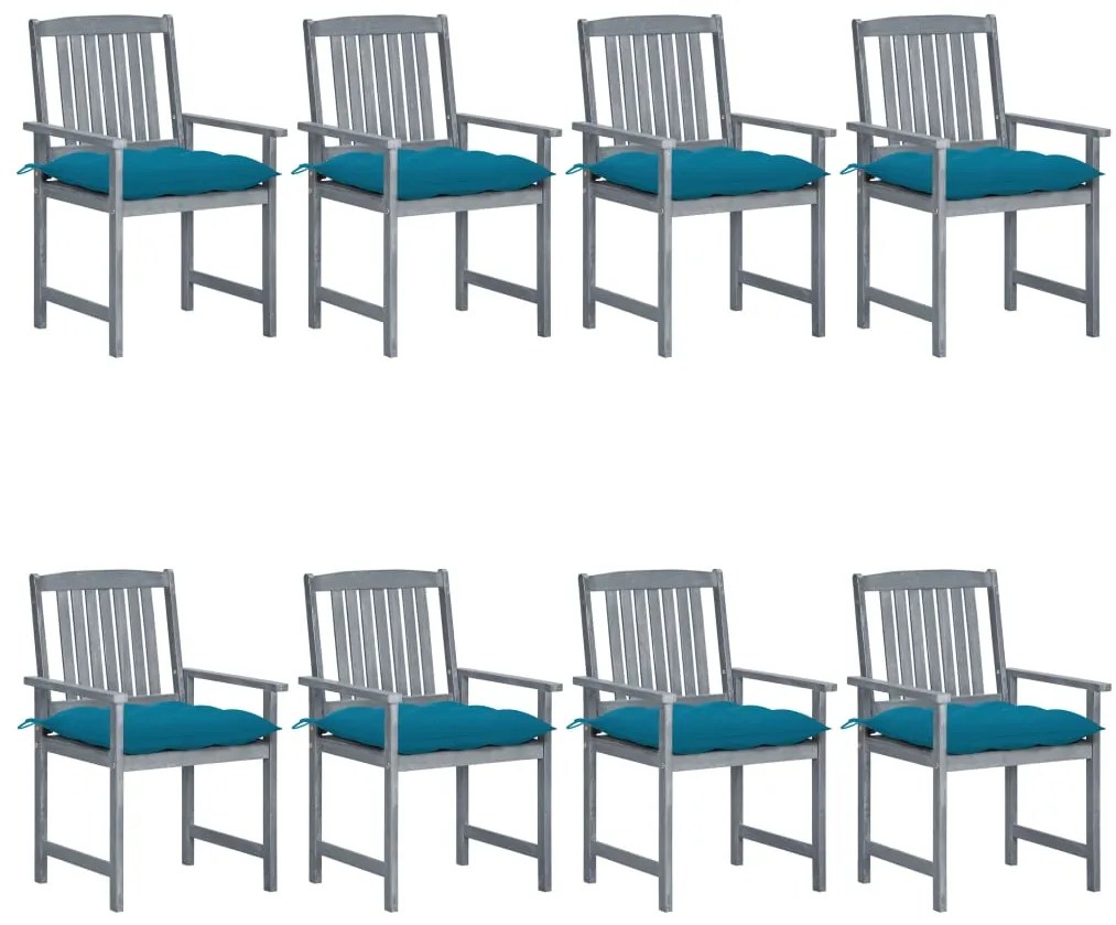 Cadeiras de jardim c/ almofadões 8 pcs acácia maciça cinzento