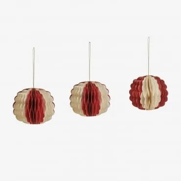 Pacote Com 3 Enfeites De Natal De Papel Briluma Vermelho Cedro - Bege Linho Com Borda Dourada - Sklum