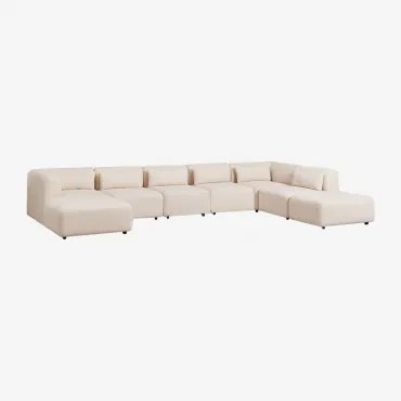 Sofá Modular Chaise Longue Esquerdo De 6 Peças Com Puff Fogler Tecido Pele De Borrego Bege Creme - Sklum