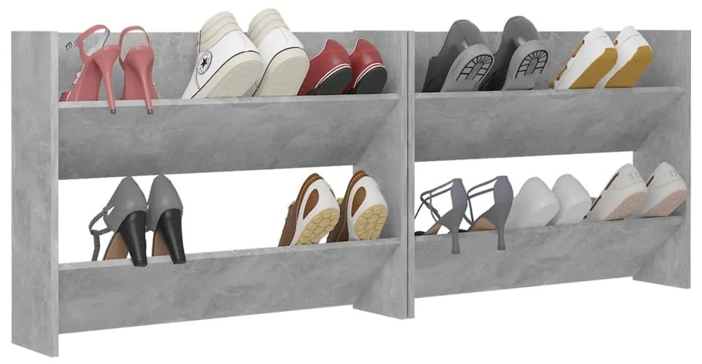 Sapateiras de parede 2 pcs 80x18x60 cm contrapl. cinza cimento