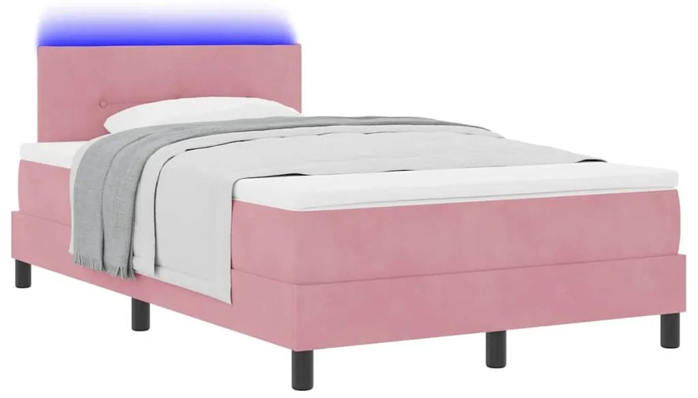 Cama Box com Colchão & LED Rosa 120x200 cm Veludo