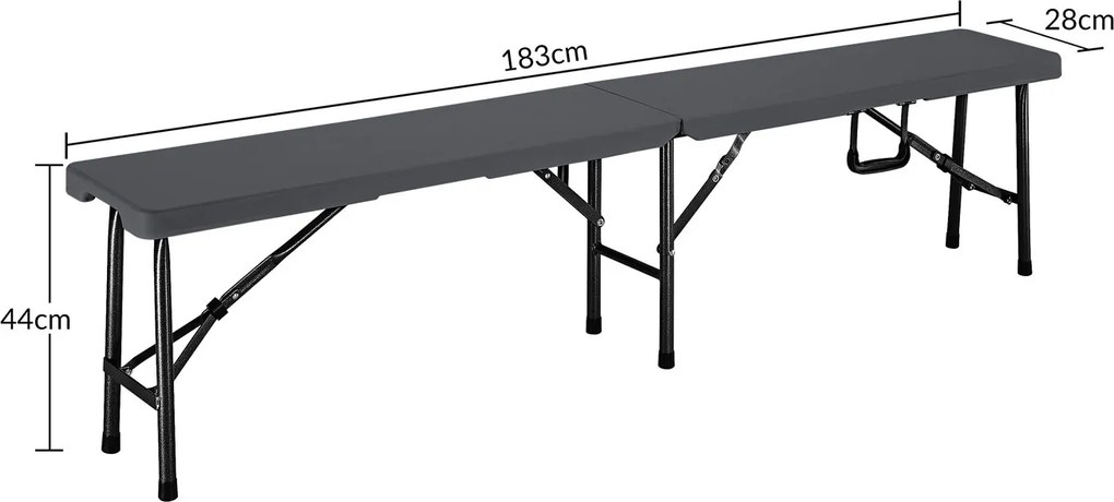 Conjunto de 2 bancos de jardim, campismo dobraveis em plástico 180cm antracite