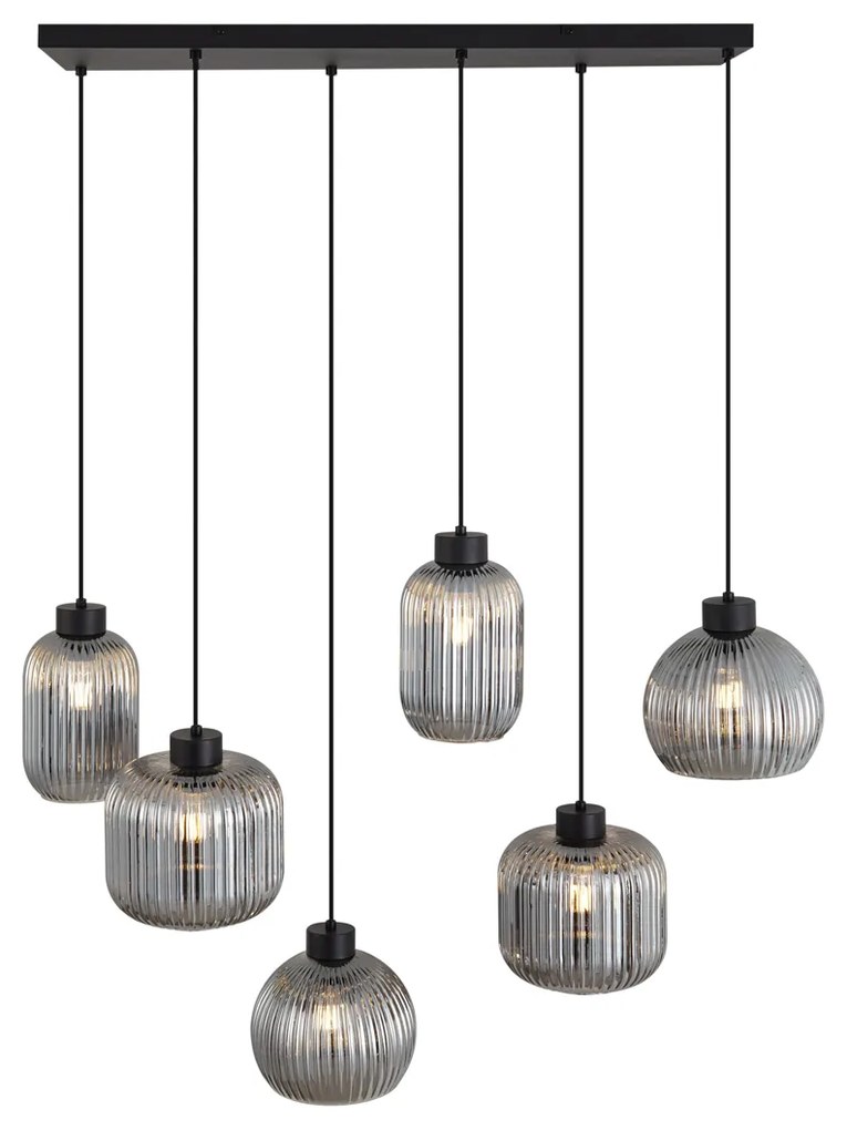 Candeeiro suspenso de design preto com vidro fumado 6 luzes - Ana Design