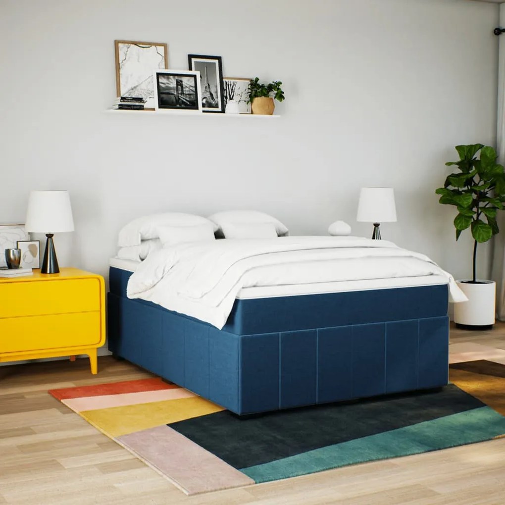 Cama com molas/colchão 140x200 cm tecido azul
