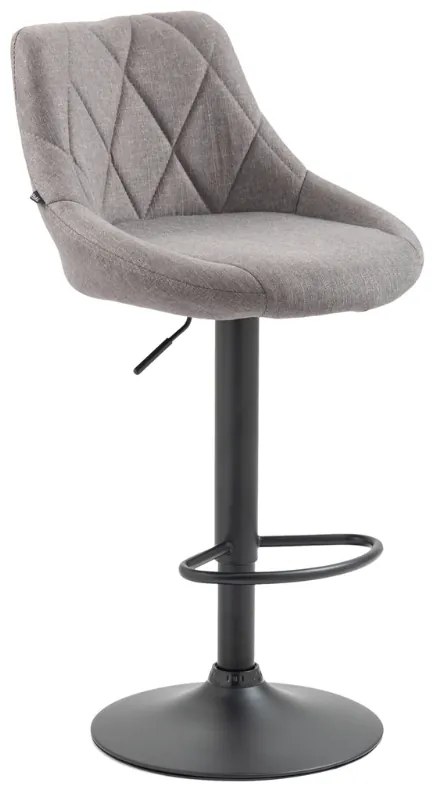 Banco de bar Lazio em tecido e com estrutura preta 46 x 83-104 x 49 cm Cinzento