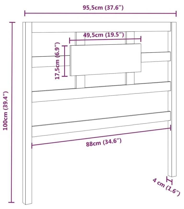 Cabeceira de cama 95,5x4x100 cm pinho maciço cinzento