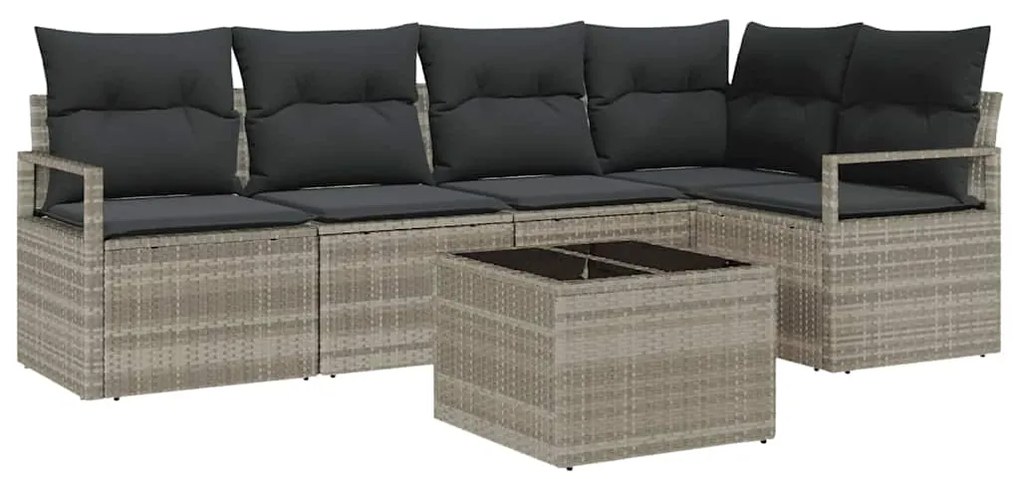 Conjunto de sofá de jardim com 6 peças e almofadas cinzas