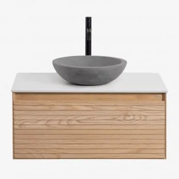 Conjunto De Móvel De Casa De Banho Suspenso Em Madeira De Freixo Tedrik Castanho Fresno & Cimento Cinzento Redondo Ø40 Cm Tarsis & Sem - Sklum