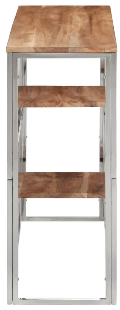 Mesa consola aço inoxidável/madeira de acácia maciça prateado