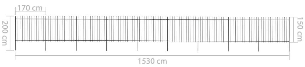 Cerca de jardim com topo em lanças 15,3x1,5 m aço preto