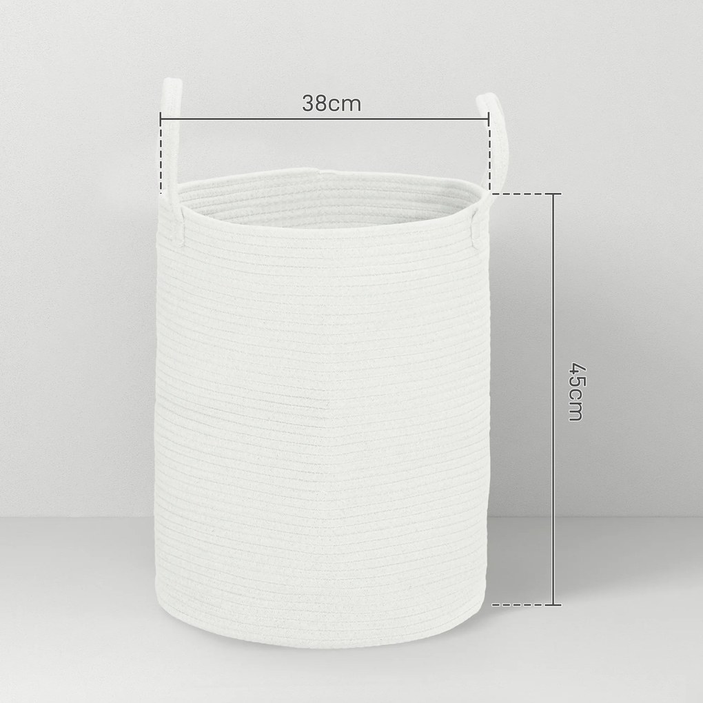 Cesto de roupa suja de 36 L, cesto de roupa suja em algodão com alças dobráveis, 38 x 45 cm, branco creme