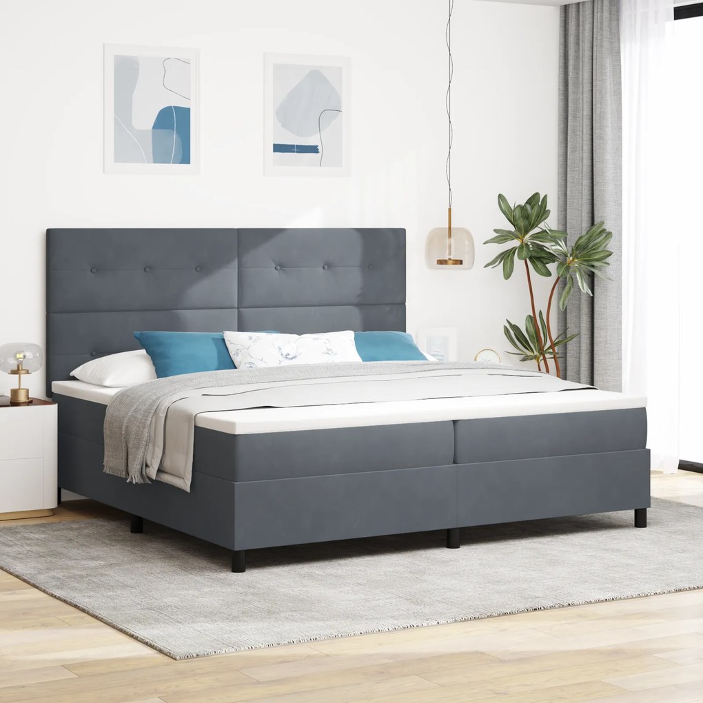 Cama Box Spring com Colchão VidaXL Cinza Escuro 200x200 cm Veludo