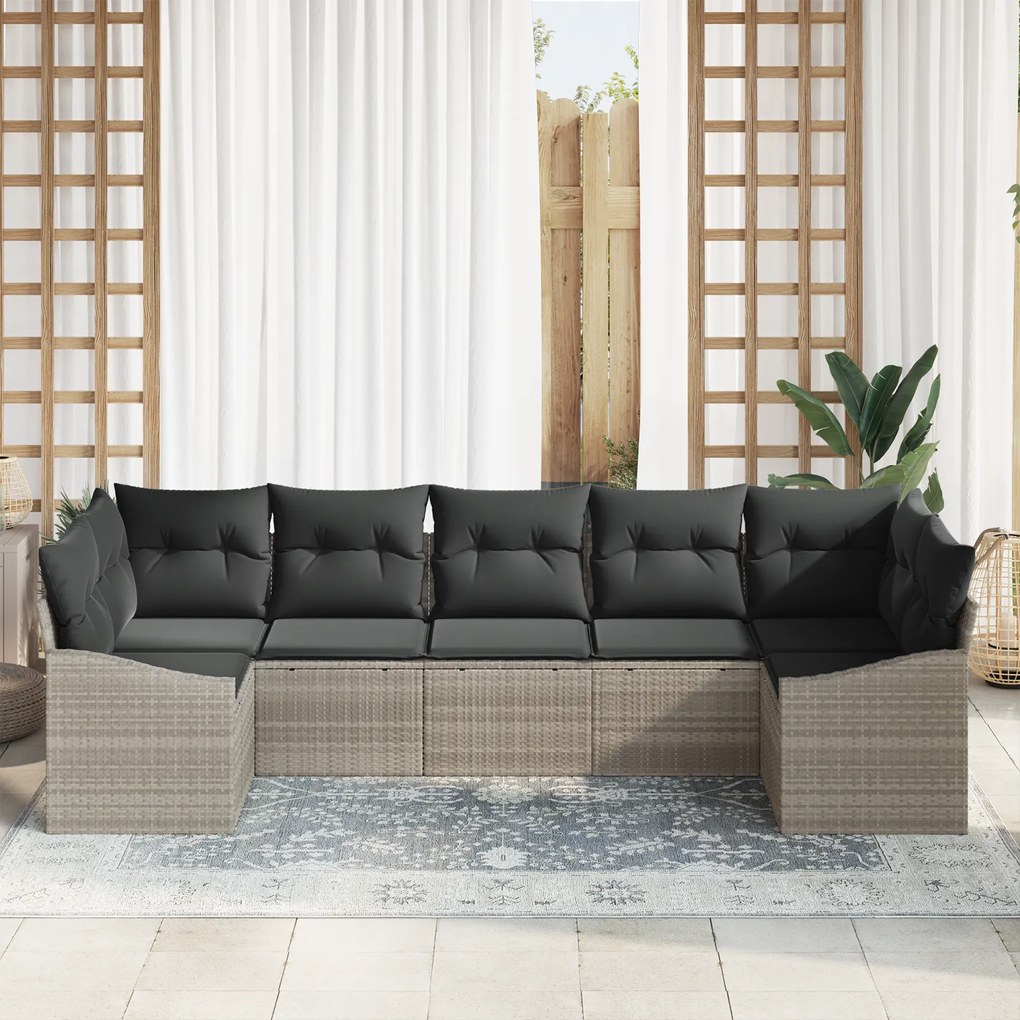 Conjunto de Jantar de Jardim 7 Peças com Almofadas Cinza Claro em Ratt