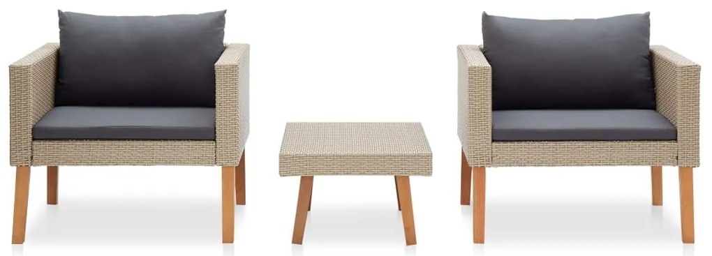 3 pcs conjunto lounge de jardim c/ almofadões vime PE bege